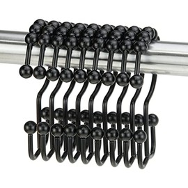 Shower Curtain Hook yyangz 12PCS Black Stainless Steel Shower Curtain Rings, Metal Double Glide Rollers Shower Hooks for Bathroom Shower Curtain Rods,Double Shower Hook