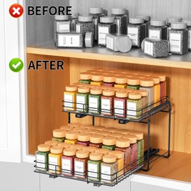 RCHYFEED Spice Organization for Cabinet,2 Tier Pull out Spice Rack Organizer for Inside Cabinets & Pantry, Slide out Heavy Duty Spice Shelf Rack for Kitchen Seasoning (11.5" Wx10.5 Dx9.5 H)