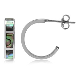 Silvershake Abalone Paua Shell Inlay White Gold Plated 925 Sterling Silver C Hoop Earrings