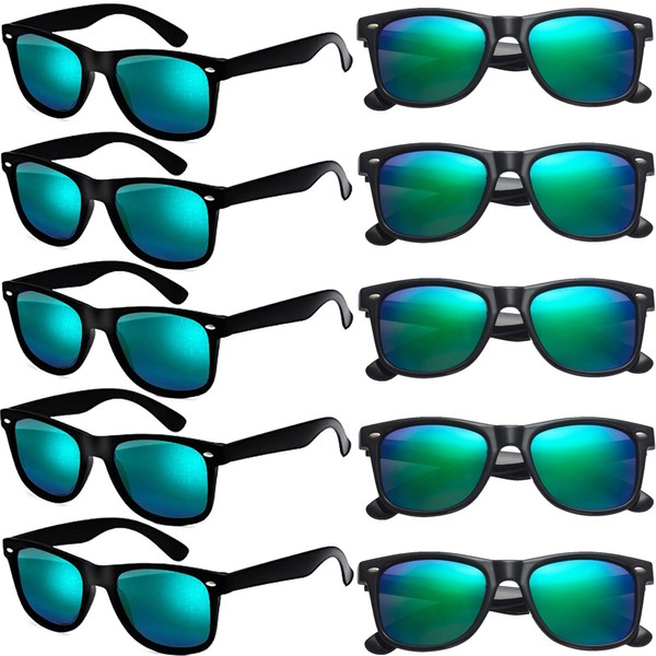 FSMILING Pack of 10 Neon Sunglasses Set, Unisex, Colourful, 80s Sunglasses, Mirrored for Men and Women, Mirror Green