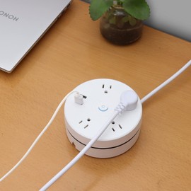 YoCosii Cord with 4 Universal AC Cords 2 Smart USB, Retractable Power Strip Surge Protector,Small Portable Desk Charging for Travel, Business, Office White