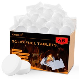 Godora 46 PCS Powerful Solid Fuel Tablets (1300-Degree), Lit Easily Waterproof Solid Fuel, Tablets for Backpacking, Outdoor, Camping, and Emergency Use -Eco Friendly