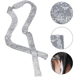 Siliget Sparkling Metallic Scarf, Silver Metal Sequins Scarf, Skinny Long Neckerchief for Women, Costume Accessories for Girls Evening Party Wedding