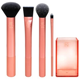 Real Techniques, Flawless Base, Set de Brochas de Maquillaje para Bases, Juego de Brochas para Maquillar Rostro, Resultados Impecables, 4 piezas + 1 estuche