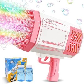Bubble Machine Kids Toys, Bubble Machine with Colorful Lights and Thousands Bubbles, Outdoor Toy Birthday Party Favors Gifts for Boys Girls Age 4-12 Years Old,Outdoor Toys, New Year Gifts, Birthday Gifts.:_69 hole Rocket Bubble Machine - pink