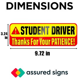 Student Driver Magnet for Car - Extra Strong Hold - 9.72" by 3.24" - 3 Pack - Essential Magnetic New Driver Sticker Signs - Remind Others to Please Be Patient - Bright & Reflective Sign for Rookies