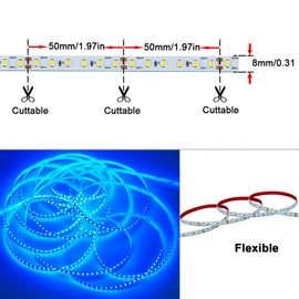 GOMING DC 24V 32.8ft(10M) Blue LED Strip Light 1200LEDs SMD2835 90W High Brightness No-Waterproof IP20 Flexible Ribbon for Garden Backyard Hallways Stairs Decoration Lighting(No Power Supply)