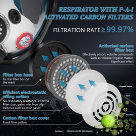 Gas Mask, Gas Masks Survival Nuclear and Chemical - Reusable Full Face Respirator Mask, Protection Mask with P-A-1 Activated Carbon Filters Against Gas, Formaldehyde, Organic Vapor, Chemical, Dust