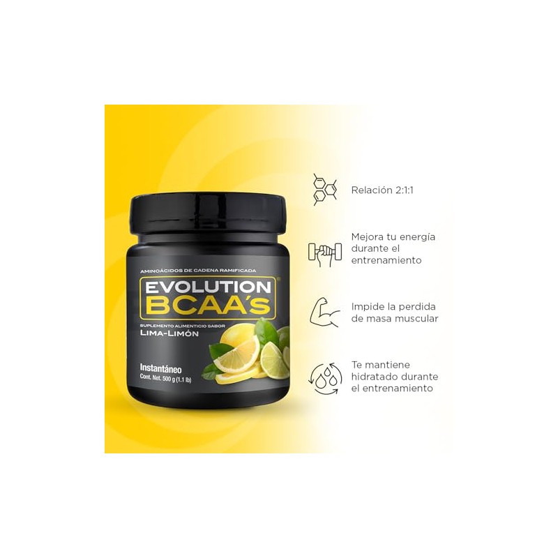 EVOLUTION, Aminoácidos BCAA, Suplemento Alimenticio, Leucina, Sin Gluten, Pre Workout,