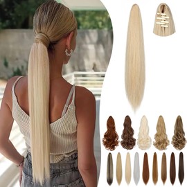 Cephermer Ponytail Extension Claw 18" 20" Long Curly Wavy Straight Clip in Natural Looking Synthetic Hair Extension Ponytail Hairpiece for Women Ash blonde mix Bleach Blonde