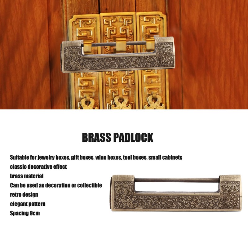 Chinese Antique Lock Retro Spacing 9cm/3.5in Classic Pattern Brass Horizontal