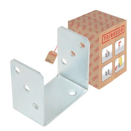 TRIBECCO® U-post shoe for screwing on, U-support shoe 101 x 60 x 105 mm for square wooden posts, hot-dip galvanised flat steel, 4 m post anchoring for doweling