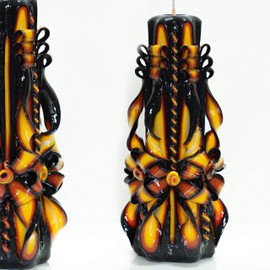 Carved Candle Artisan, Handcrafted Decorative Dipped Candle, Home Decor, Fancy Unique Birthday Gift, Mother's day, Large Candle, Present for mom, Black Yellow, Dragon Flower 8"