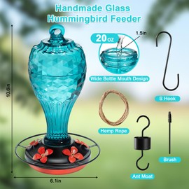 Jarkyfine Hummingbird Feeder, Hand Blown Glass Hummingbird Feeders for Outdoors Hanging with Ant Moat, Shiny Blue Scales Design, Garden Backyard Decor Gifts for Women Mom (Blue)