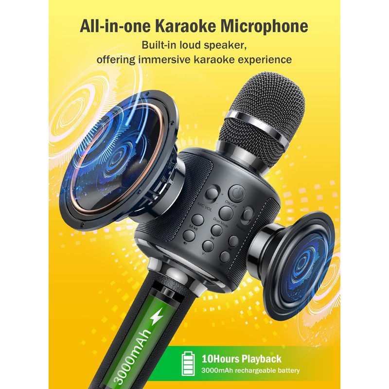 Wireless Bluetooth Karaoke Microphone, Built-in Loud Speaker for 10H Playback,
