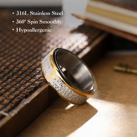 King Will Stainless Steel Spinner Wedding Band for Men-8mm Black Golden Plated Lord's Prayer Cross Ring Bible Engraved Wedding Ring for Men 9