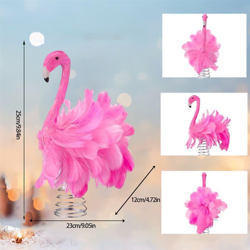 Pink Flamingo Christmas Tree Topper, Fluffy Feather Flamingo Tree Topper,