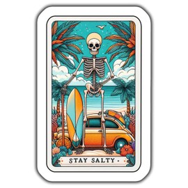 Skeleton Surfboard Sticker, Stay Salty Car Sticker, Beach Adventure Sticker, Skull Surfing Decal, Ocean Vibes Sticker, Fun Summer Sticker - 5-Inch Sticker - 2-Pack - CCSTICKER01095