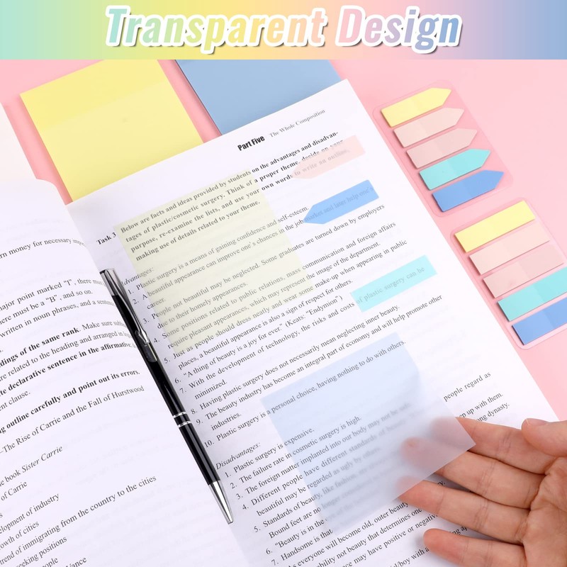 Sticky Notes, 650 Sheets Transparent Sticky Notes, Pastel Clear Sticky