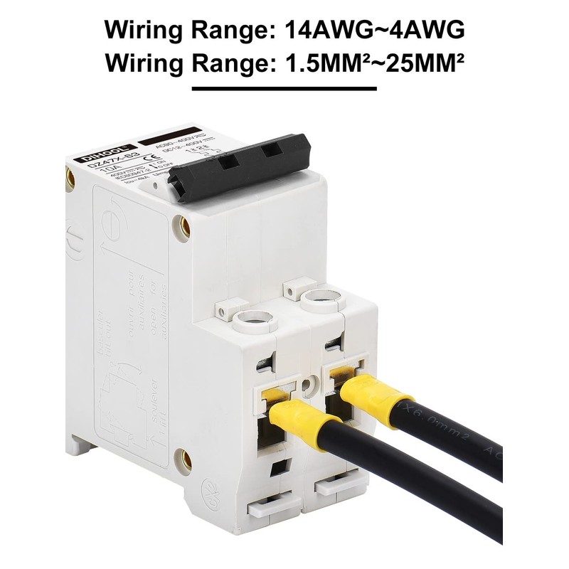 DIHOOL Solar Disconnect Switch,10 Amp 2 Pole,Non Polarized,12V/24V/48V/110V/220V/400V,AC/DC Circuit Breaker,DIN