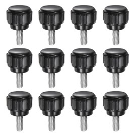 sourcing map 12pcs Knurled Clamping Knobs M4 x 10mm Metric 304 Stainless Steel Male Thread Thumb Screw on Type 14mm Plastic Round Head Threaded Hand Bolt Stud Knobs Black