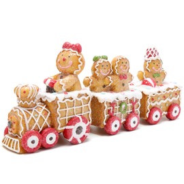 Hodao - cifras de tren de Navidad de pan de jengibre de 23,5 cm de largo, para decoración de invierno, hechas a mano, poliresina de jengibre, para decoración de Navidad, fiesta de Navidad, decoración del hogar