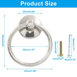 Unlorspy 6 Pcs Metal Drawer Ring Knobs, Drop Ring Drawer Pulls,Cabinet Ring Pull Handles Knobs with Screws for Cabinets Dresser Drawers (Chrome, 1-3/4 Inch OD)
