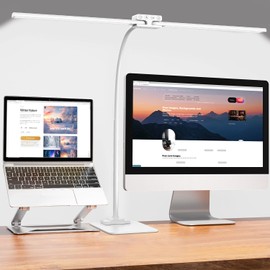 EppieBasic Led Desk Lamp,24W 31.5IN Architect Double Head Desk Lamps for Home Office,Dimmable & 6 Color Modes Extra Bright Modern Table lamp with Base,Overhead Computer Lighting for Workbench Monitor