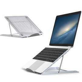 NTEK Adjustable Laptop Stand with Mesh Ventilation—Foldable & Portable Laptop Riser for Desk—Ergonomic Holder Laptops, MacBook, Tablet, Notebook—Lightweight & Sturdy Tray for Home & Office (White)