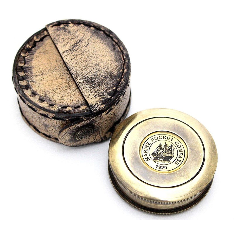 Antique Robert Frost Poem Compass-Pocket Compass w Leather Case