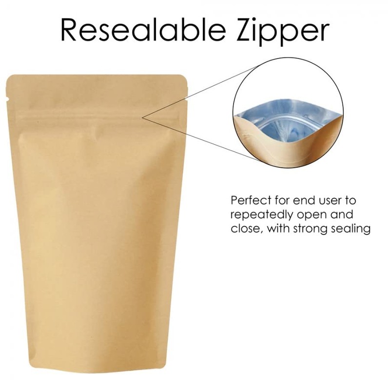 RIGHTPAK Kraft Paper Bag with Resealable Zipper - Stand Up
