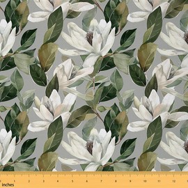 Feelyou Floral Fabric by The Yard, Flower Botanical Branches Upholstery Fabric for Chairs, Tropical Leaves Decorative Fabric for Upholstery and Home DIY Projects, 1 Yard, White Beige