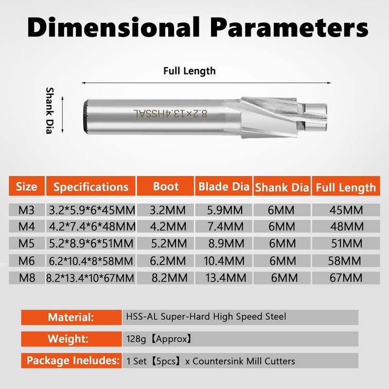 Akozon 5pcs M3-M8 Slotting Counterbore End Mill Cutter Solid Slot