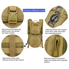 MARCHWAY Tactical Molle Hydration Pack Backpack with 3L TPU Water Bladder, Military Daypack for Cycling, Hiking, Running, Climbing, Hunting, Biking (Tan)