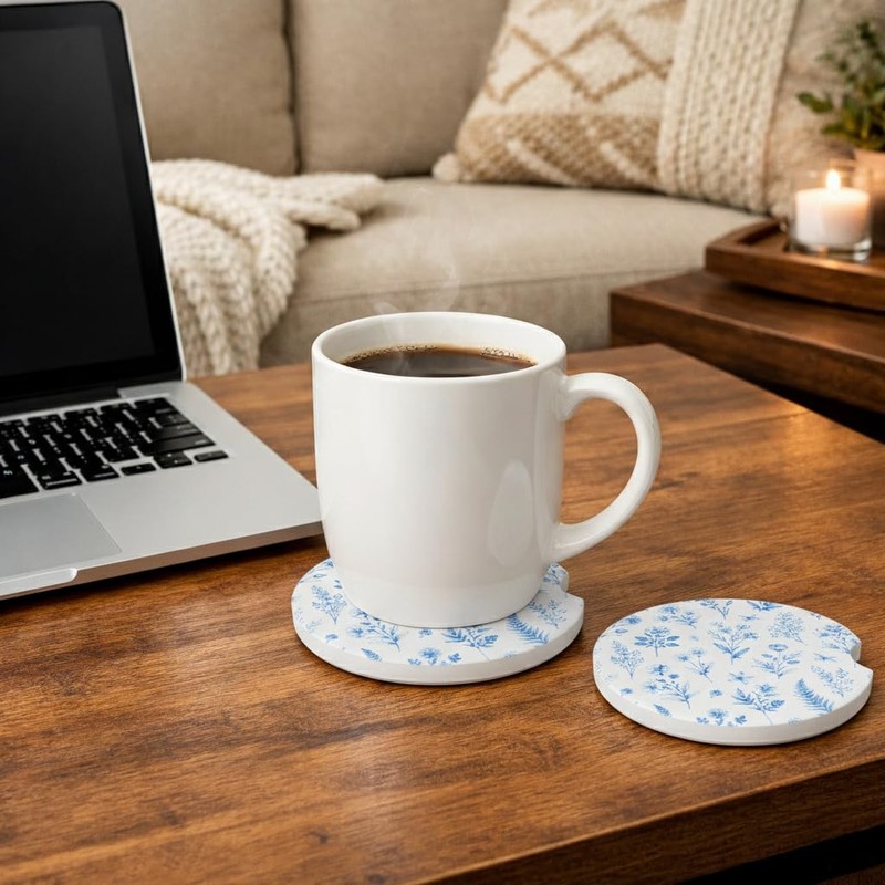 Ceramic Car Coasters, 2 Pack, 2.64" Absorbent Car Cup Holder