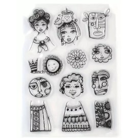 Stampers Anonymous Woman and Flower Face Cartoon Clear Cling Stamps