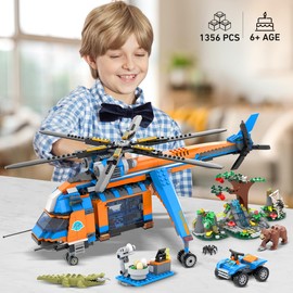 CUBIMANA City Jungle Adventurer Helicopter Building Toys - 1356PCS Forest Truck Adventure Building Set with Car Crocodile Brown Bear Wildlife Rescue Blocks Playset Gift for Adults Kids Boys 6-12 Years