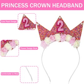 2nd Birthday Decorations for Girls 2nd Birthday Headband Flower Birthday Crown for Girls Glitter Hair Band Happy Birthday Decorations Cute Flowers Crown for Princess Girl Baby Show Toddler Photography