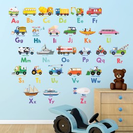 DECOWALL DS8-2005N Transportation Alphabet Wall Stickers Decor Kindergarten Nursery Kids Room DIY Wall Decal Sticker Wall Art Stickers Boys Girls Teens Kids Bathroom Decor Vinyl Bedroom Teen Kids