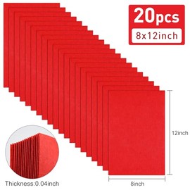 BOUBONI 20 Pcs Red Soft Felt Fabric Sheet 8" x 12" Assorted Color Felt Fabric Sheets for Crafts DIY Handcraft Sewing Squares Patchwork Nonwoven