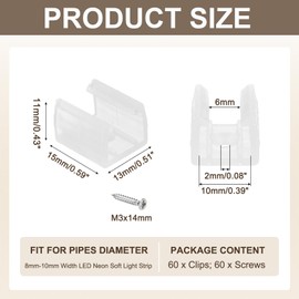 MECCANIXITY LED Neon Mounting Clips Holder, Mounting Bracket Support Fixing Clamps for 8mm-10mm Width LED Neon Soft Light Strip, with Screws Pack of 60