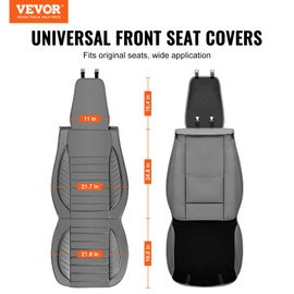 VEVOR Seat Covers, Universal Car Seat Covers Front Seats, 2pcs Faux Leather Seat Cover, Semi-Enclosed Design, Detachable Headrest and Airbag Compatible, for Most Cars SUVs and Trucks Gray
