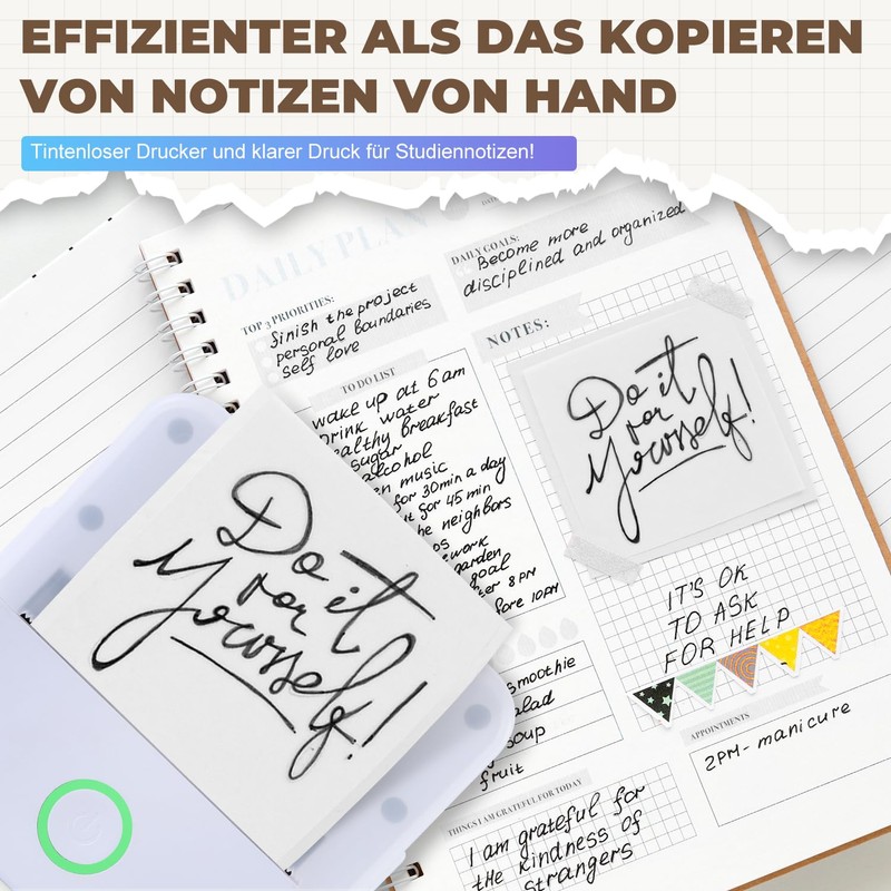 PRAOAHEI Mini Printer, Portable Photo Printer with 10 Rolls of