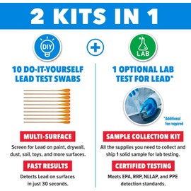 Safe Home® Lead Combo Test Kit – 10 DIY Swabs + Optional Testing at our EPA Certified Lab – Detect Lead on Solid Surfaces – USA Made for Homeowners & Contractors – (1 Pack)
