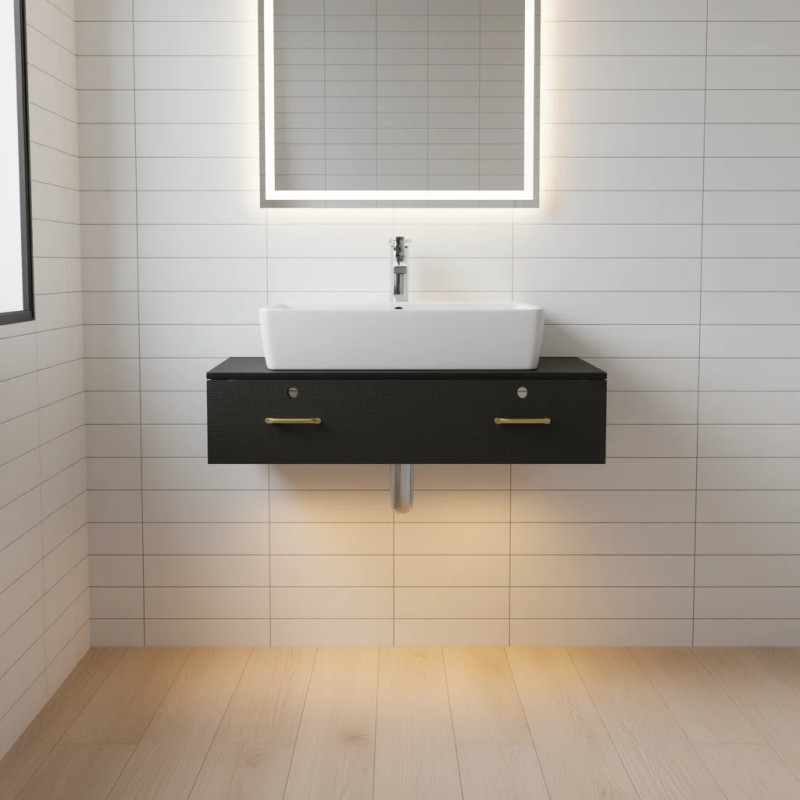 Salon Cabinet Black 15 Cm Particleboard With Hemp Surface Two