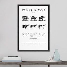 SIGNLEADER Framed Canvas Print Wall Art Pablo Picasso Evolution of Bull Animals Nature Illustrations Fine Art Rustic Scenic Relax/Calm Duotone Dark for Living Room, Bedroom, Office - 16"x24" Black
