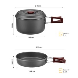 Bulin 8PCS Camping Cookware Mess Kit Lightweight Backpacking Cooking Set Outdoor Cook Gear for Family Hiking, Picnic(Kettle, Pot, Frying Pan, Bowls, Plates, Spoon)