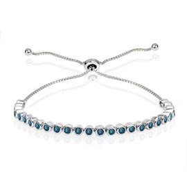 Sterling Silver London Blue Topaz 2mm Round Bezel-set Adjustable Dainty Tennis Bracelet for Women