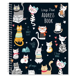 Smarty Cats Large Print Address Book, 56 Pages, Big 7 inch by 8-1/2 inch, Spiral-Bound, Easy Reading Legible Print Forms