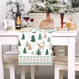 Bonhause - Camino de mesa para árbol de Navidad, 13 x 72 pulgadas, pino, copos de nieve, muñeco de nieve, invierno, día festivo, cocina, comedor, decoración para decoración del hogar, fiesta